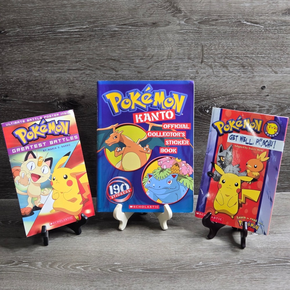 Pokemon Scholastic Book Lot Kanto Sticker Book Greatest Battles Get Well Pikachu